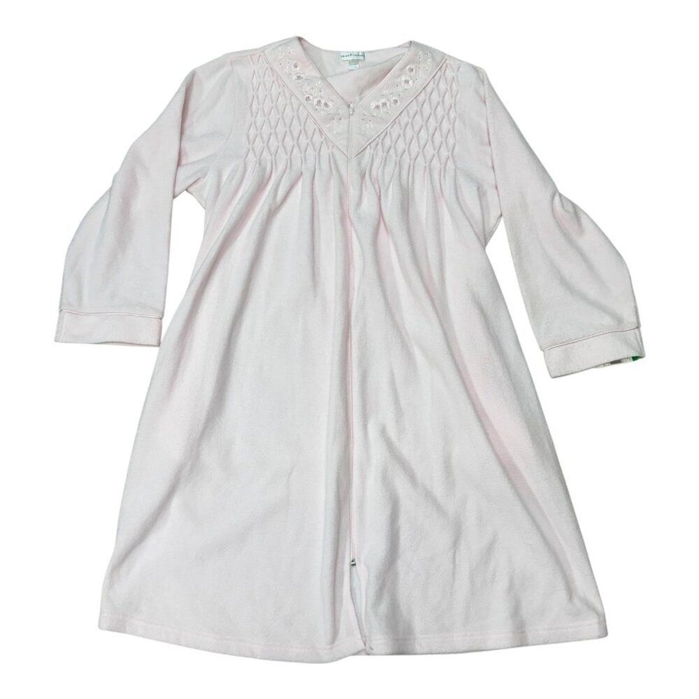 Miss Elaine Womens Long Sleeve Pink Nightgown L Cotton Fleece Housecoat NEW